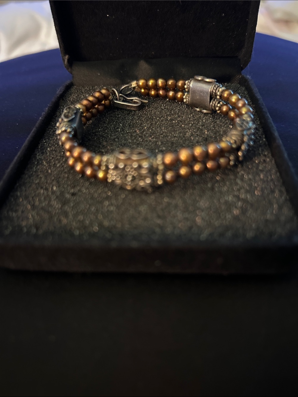 Triple-Row Bronze Bead Bracelet with Silver-Tone Accents NWOT. Never Worn